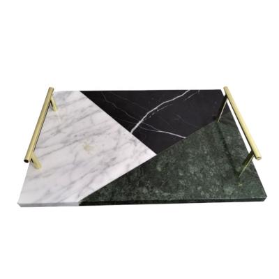 China Tray Factory Hotel Restaurant Home Serving Brown Luxury Decorative Marble Serving Tray and Large White Marble Serving Tray with Handles for sale