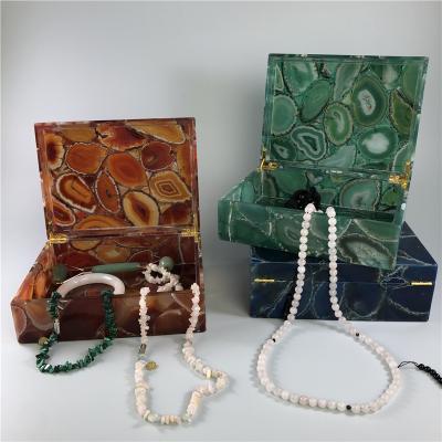 China Standing Jewelry Decoration / Table / Coasters Cup Customized Size Jewelry Box Luxury Natural Semi Precious Stone Packaging For Women Geo Agate Decorative Polished Jewelry Box for sale