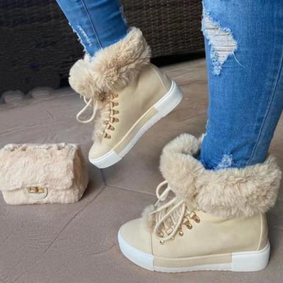 China Fashion Trend Winter Cream Fur Boots Outdoor Hairy Warm Casual Boots Walking Shoes For Women for sale