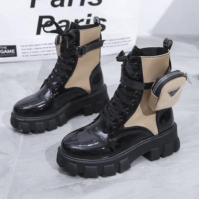 China Anti-slippery Boots Platform Chunky Heel Ankle Boots Leather Female Motorcycle Shoes Women's Winter Boots for sale