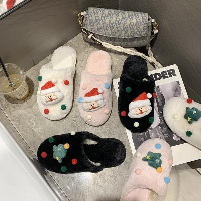 China Fashion Trend Women Winter Christmas Bedroom Warm Home Slippers Furry Slides for sale