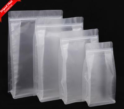 China Matte Stand Up 8 Gusset Box Pouch Bottom Zipper Security Quadruple Sealable Clear Transparent Side Block Bottom Bag Te koop