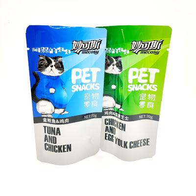 China 15x8cm Smell Proof Pet Snack Pouches Chicken Tuna Aluminum Foil Moisture Proof Custom Printed Packaging Mylar Bag for sale