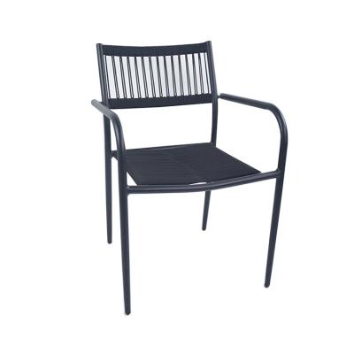 China New Modern Outdoor Rope Wicker Dining Chairs Indoors Restaurant Furniture Aluminum Black Chair for sale