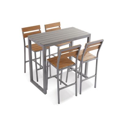 China Modern Foshan Outdoor Bar Furniture Plastic Teak Bistro Chairs 4 And Table Set Size for sale