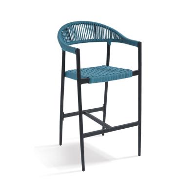 China Foshan French Furniture All Weather Outdoor Bar Chairs Bistro Blue Rope Bar Stools Weaving Chair for sale