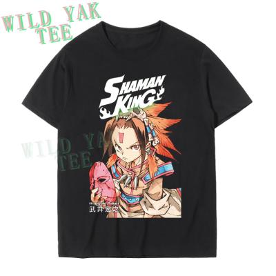 China black and white print Logo Student Anime Shirt 100%cotton Anti-wrinkle Shaman King Anime T-shirt Summer Unisex for sale