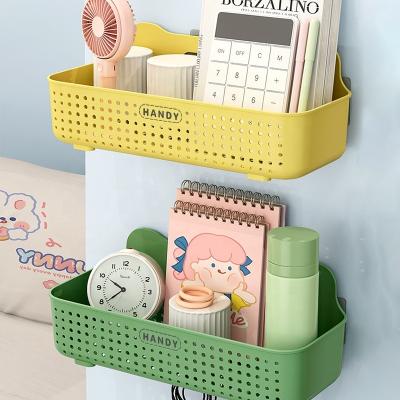 China Sustainable Bedside Hanging Basket Bedside Storage Rack Student Dormitory Bed Wall Hanging Sundries Plastic Organizer Storage Basket for sale