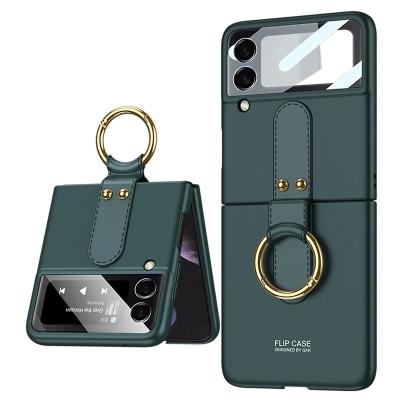 China Shockproof For Samsung Galaxy Z Flip 3 Phone Case Suitable Z Flip 3 Membrane Built-in Protective Sleeve With Ring Hard PC Shockproof for sale