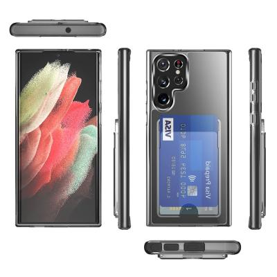 China Clear Shockproof Card Holder Phone Case For Samsung S22 S21 ultra plus Hard TPU+PC Camera Protect Shockproof Clear Acrylic Back Cover for sale