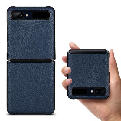 China Fold Phone Case Cover W20 Flip Case For Samsung Galaxy Z Flip Shockproof Real Genuine Leather for sale