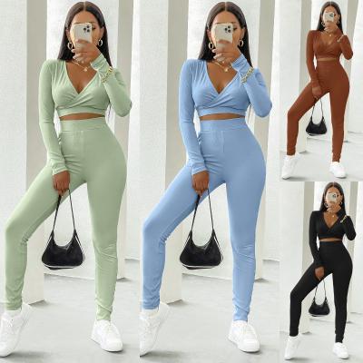 China 2021 New Autumn Anti-static Sportswear Women's Solid Long Sleeve Two-Piece Set for sale