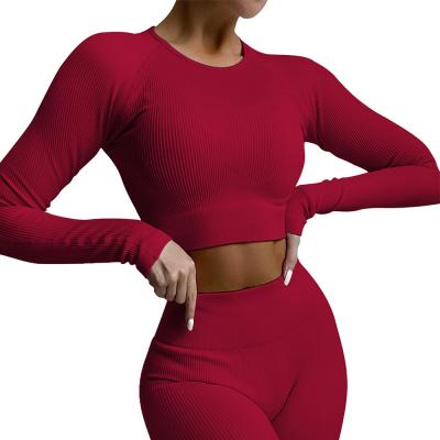 China Seamless Elastic Long Sleeve Breathable Red Women's Women's Yoga Sportswear Set for sale