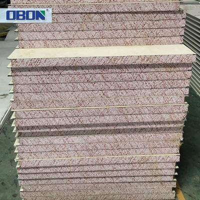 China Contemporary OBON Galvanized Embossed Fire Proof Exterior And EPS Foam Metal Sandwich Interior Wall Panel for sale