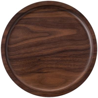 China Rustic Solid Walnut Wooden Ottoman Tray Platter Round Shape Eco-Friendly Housewarming Gift for sale