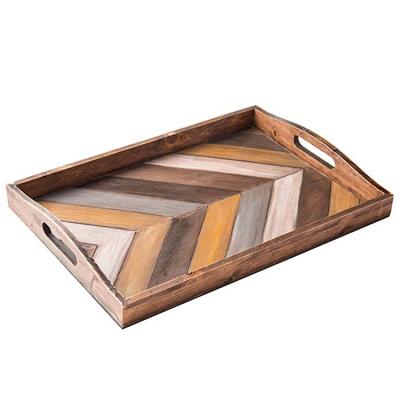 China Walnut Wholesale Viable Rustic Chevron Color Matching Gift Rectangular Wooden Tray for sale