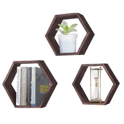 China (Other) Farmhouse Decor Adjustable Middle and Small Rustic Wall Mounted Hex Wood Shelf for sale