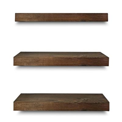 China Rustic (Others) Brown Farmhouse 3 Tier Adjustable Hardwood Floating Wood Shelves for sale