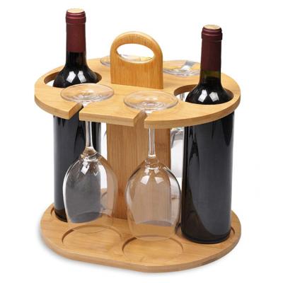 China Viable Tadbletop Countertop Display 2 Glass Bottle Rack Wood Decor Bar Wine Rack for sale