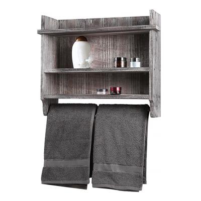 China 3 Shelves Viable Antique Wall Mounted Wooden Towel Rack Holder Bathroom Hanging Organizer for sale