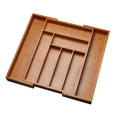 China Sustainable Kitchen Desk Drawer Adjustable Silverware Divider Bamboo Bamboo Storage Organizer for sale