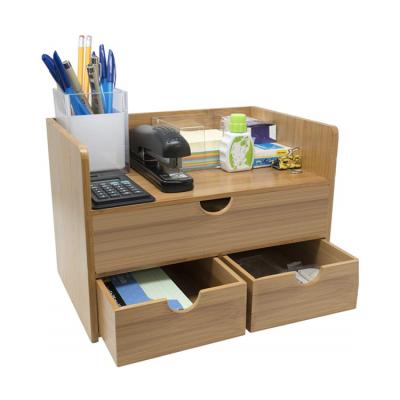 China High Quality Home Office Tabletop 3-Tier Toiletries Opens Shelf Office Bamboo Organizer for sale