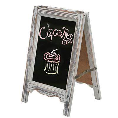 China Eco - Friendly Rustic Wood One Frame Double Sided Rectangle Whitewashed Color Blackboard Porta for sale