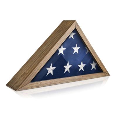 China Rustic Solid Wood Military Furniture Wholesale Showcase Flag Wall Mounted Box for sale