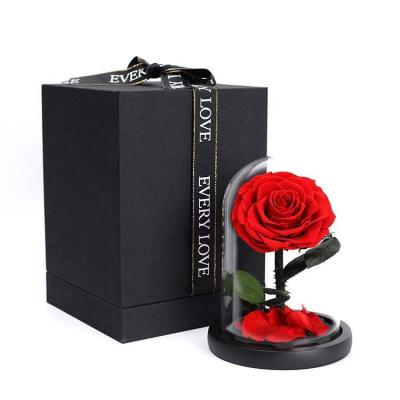 China Gift Factory Supply Customized Forever Eternal Preserved Roses Mini Size In Glass Dome Gift Box for sale