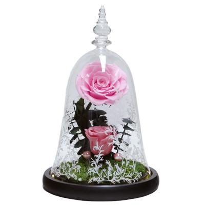 China Bestselling designs real roses preserved beauty and the beast in glass dome for gifting for sale