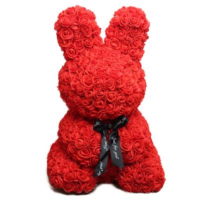 China Beautiful Gift 40cm Artificial Rose Red PE Foam Hand Made Rose Rose Bunny Rabbit for sale