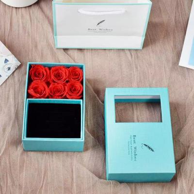 China Creative Handcrafted Flower Eternal Jewelry Box Gift Valentine's Day Eternal Rose With Window Transparent Jewelry Box for sale