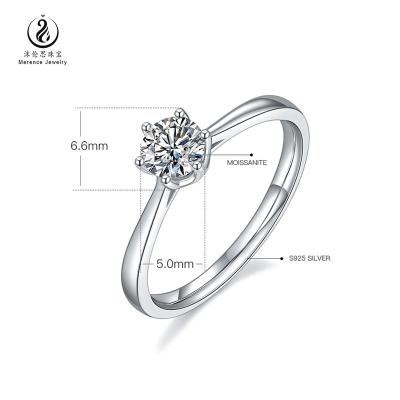 China Anniversary Merence Jewelry Fashion Single Ring Round Engagement 1 Carat D Color VVS Moissanite Stone 925 Silver Ring for sale