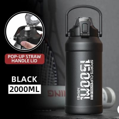 China 2L Water Bottle Stocked Thermos Bottle with Collapsible Straw Portable Stainless Steel Water Bottle with Carry Handle for Gym for sale