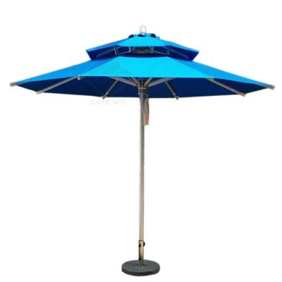 China Modern 9' Luxury Premium Aluminum Outdoor Umbrella With Flysheet For Sunshade Tent Patio Beach Umbrella Club Cafe Beer Cafe for sale