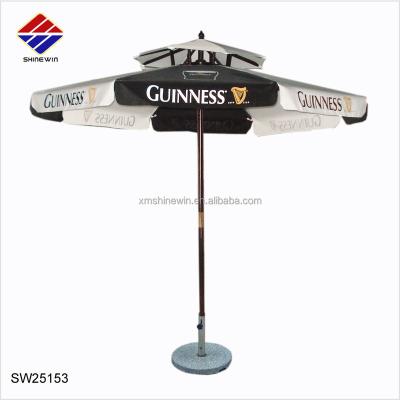 China Restaurant Custom Patio Wooden Umbrella With Branded Logo For Outdoor Furniture Restaurant Hotel Club Cafe Cafe Guinness Commerical Beer for sale