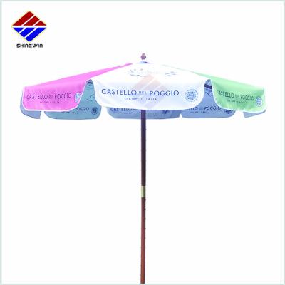 China Modern Outdoor Wooden Parasol with Full Color Printing Flysheet for Garden Patio Brewery Wine Beer Cafe Restaurant Garden for sale