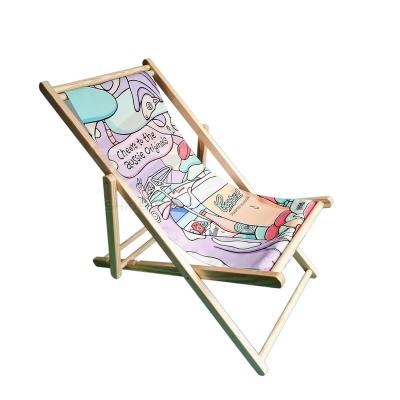 China DIY modern outdoor folding wooden sling chair with full color printed canvas for beach camping garden drink wine cafe beer for sale