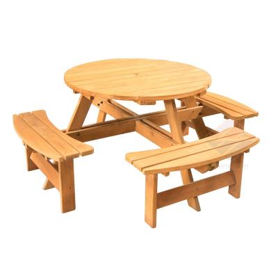 China Modern Outdoor Picnic Wood Circular Table Set With Benches For Outdoor Umbrella House Beach Camping Garden Drink Wine Cafe Beer for sale