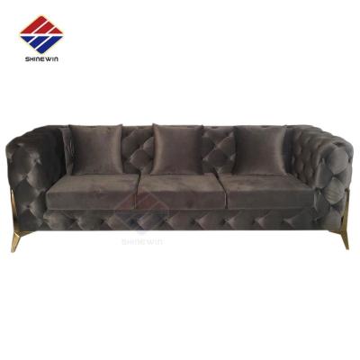 China Sofa Bed High Quality Velvet Button Tufted Sofa With Stainless Steel Leg For Club Restaurant Hotel Apartment Room Furniture for sale