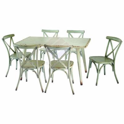 China Quality Distressed X Back Metal X-Back Bistro Table Chair for Dining Cafe Cafe Wedding Banquet Club Restaurant Home Furniture for sale