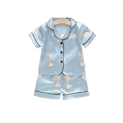 China Children's two-piece short-sleeved shorts summer new ice silk fabric breathable blue deer pajamas for sale