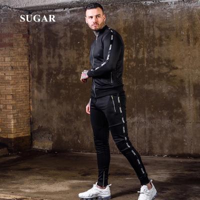 China Sweatshirt Jacket+pants Logo Men's Tracksuit Fitness Sweat Suits Zipper Stripe OEM Custom Two Pieces Breathable Jackets Set Mens Gym Set for sale