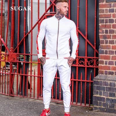 China Custom Logo Men Tracksuit Zipper Stripe Sweat Suits Sweatshirt Jacket+pants Fitness Sweat Suits Breathable Two Pieces Gym Set Men for sale