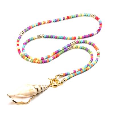 China TRENDY Colorful Seed Beads Bohemian Fashion Long Conch Necklace Female Unique Pendant Necklaces chic for women for sale