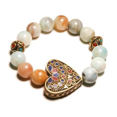 China TRENDY Bracelet 12MM Ethnic Nepal Stone Amazonite Beads Chic Heart Shape Yoga Charm Wrap Bracelets Femme for sale