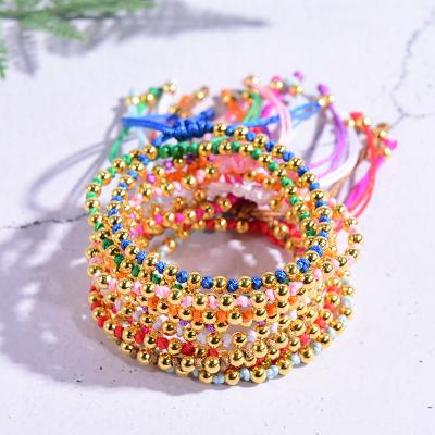 China TRENDY Fashion 4mm High Quality Colorful 14K Gold Plated Beaded Handmade Braided Rope Women Men Charm Macrame Bracelet for sale