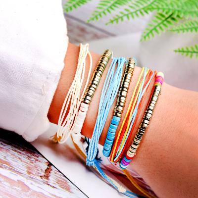 China Chic Girl Pulseras de Bohemian Femme Friendship Jewelry 2Pcs Fashion Handmade Wax Thread Women's Bracelet TRENDY for sale