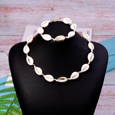 China Shell Puka Cowrie Choker Bib Necklace Natural TRENDY Female Chic Charm Wrap Bracelets for Women Bohemian Jewelry Set for sale