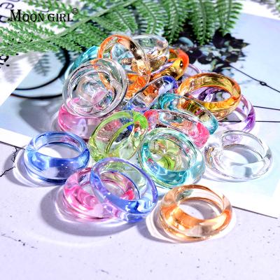 China Fashion Round Acrylic Resin Friendship Round Ring For Women Jewelry Girls Summer Party Random Transparent 10Pcs Ring Set Gifts for sale